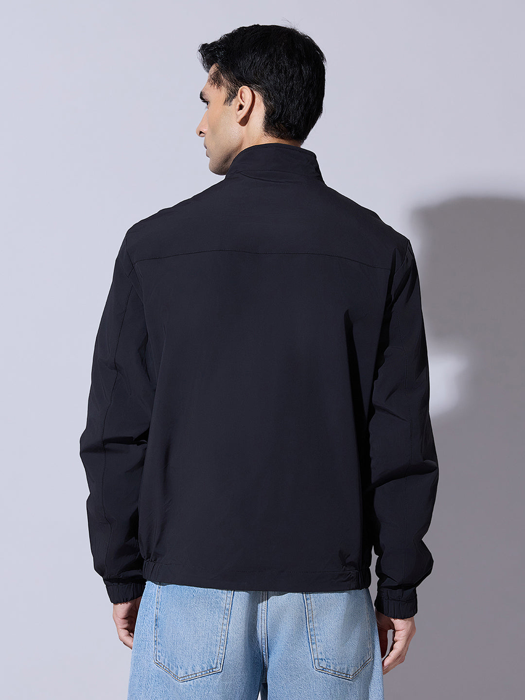 Men's Black Zip-Up Bomber Reversible Jacket