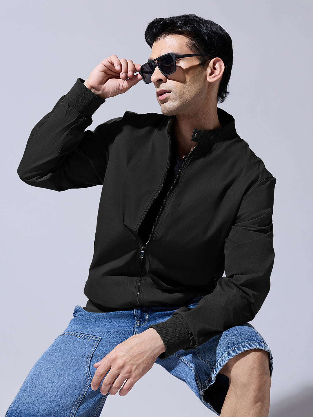 Men's Black Zip-Up Bomber Jacket