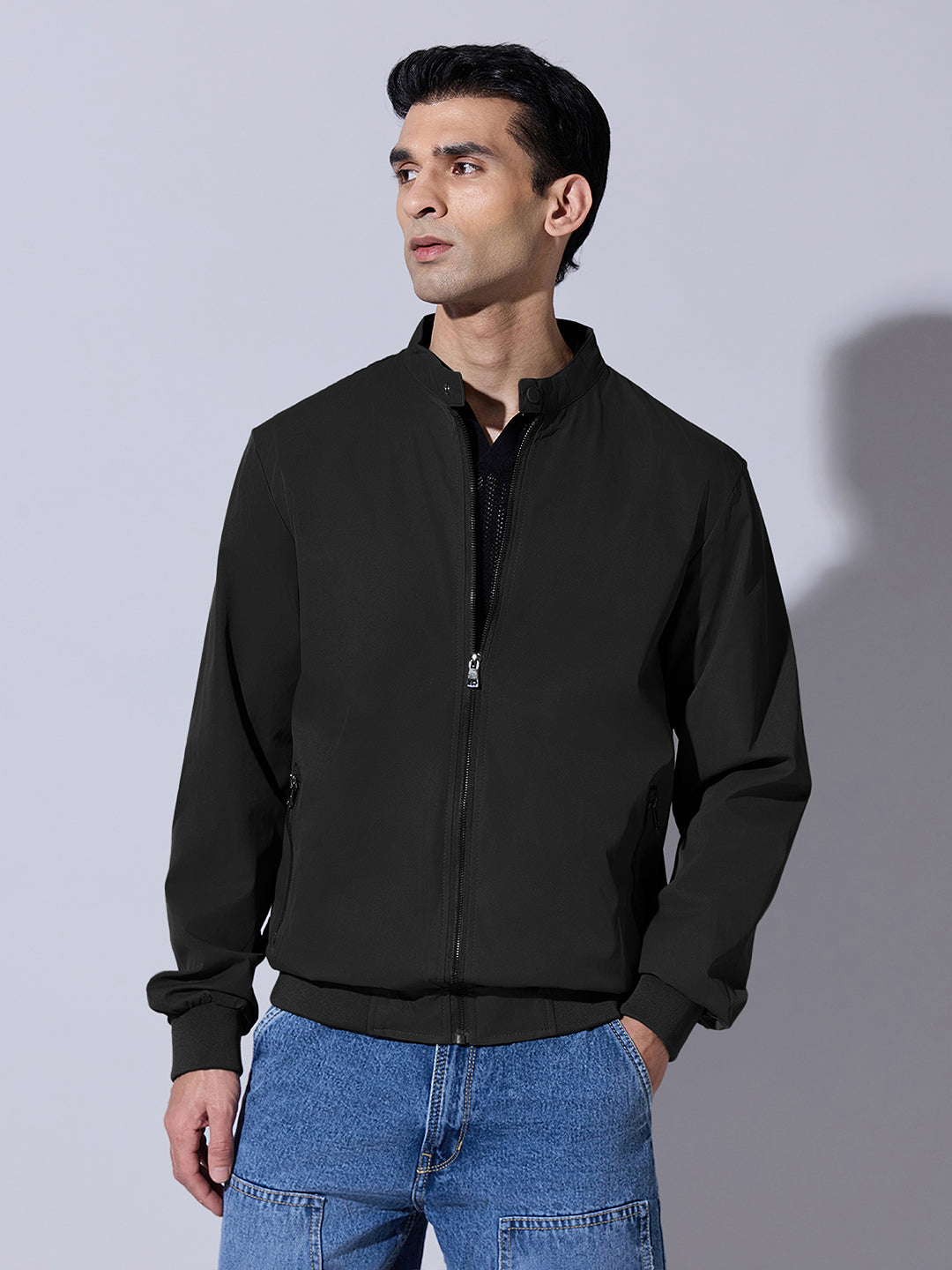 Men's Black Zip-Up Bomber Jacket