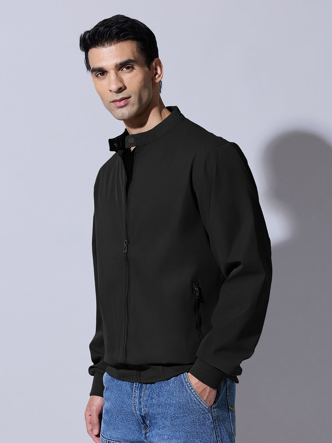 Men's Black Zip-Up Bomber Jacket