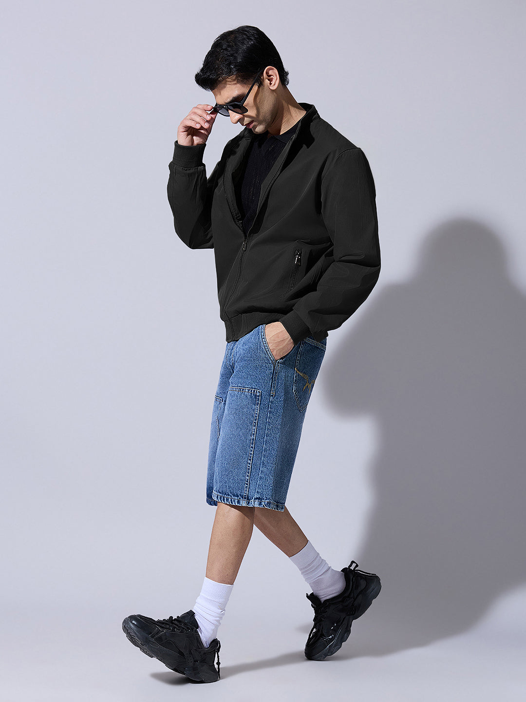 Men's Black Zip-Up Bomber Jacket