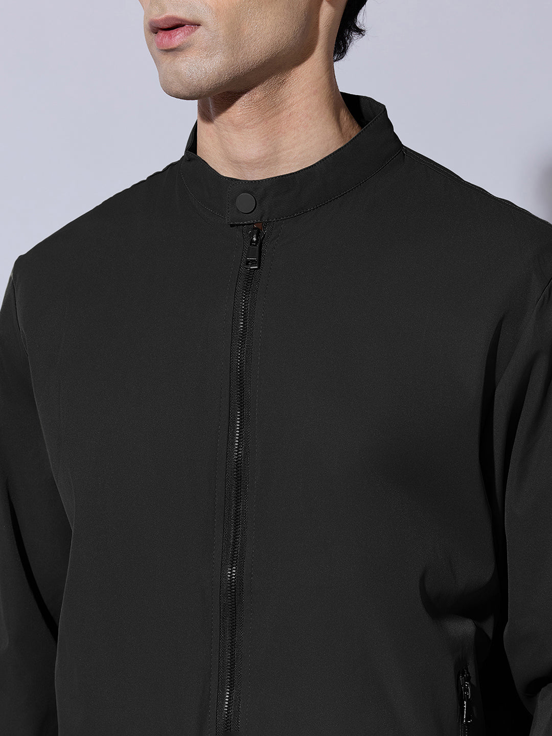Men's Black Zip-Up Bomber Jacket
