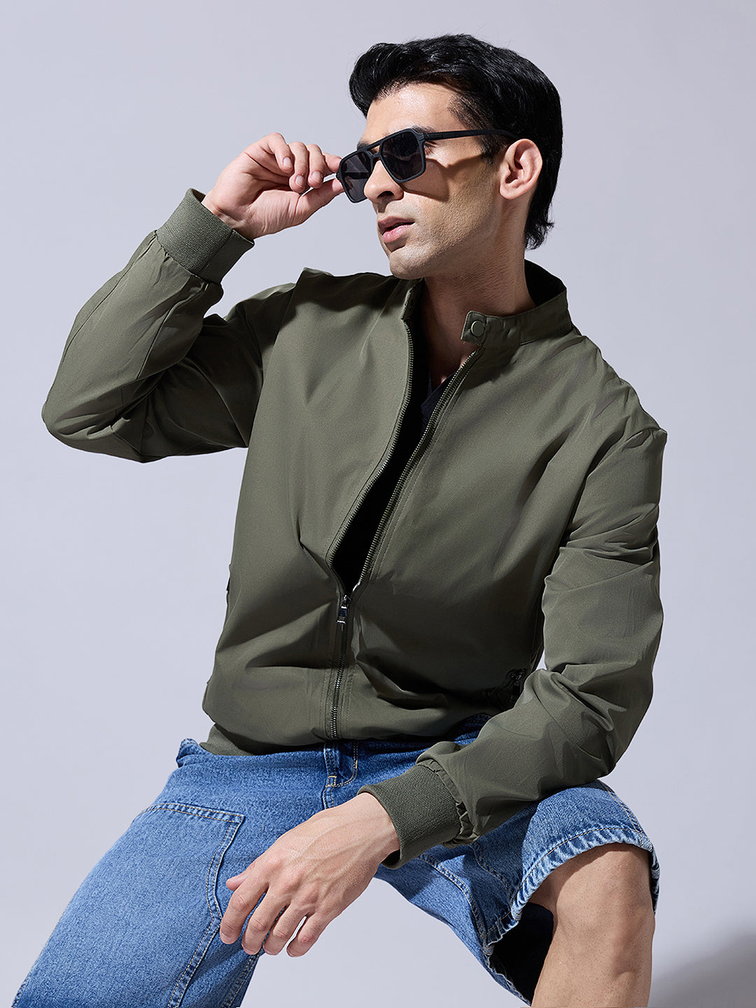 Men's Green Zip-Up Bomber Jacket
