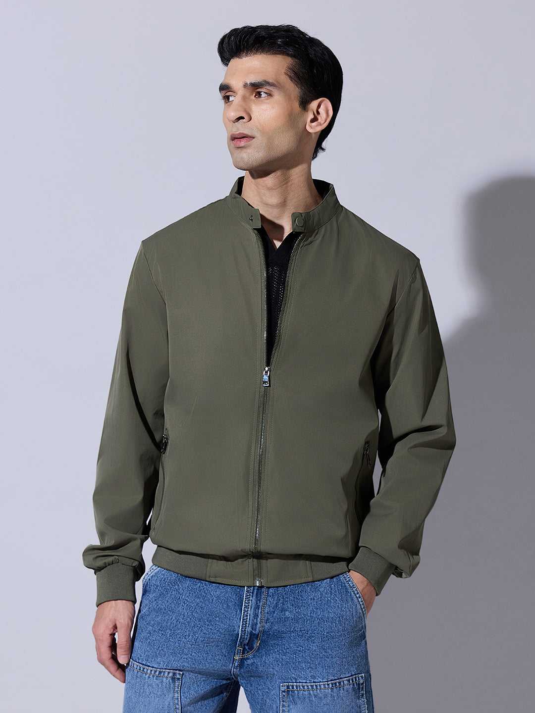 Men's Green Zip-Up Bomber Jacket
