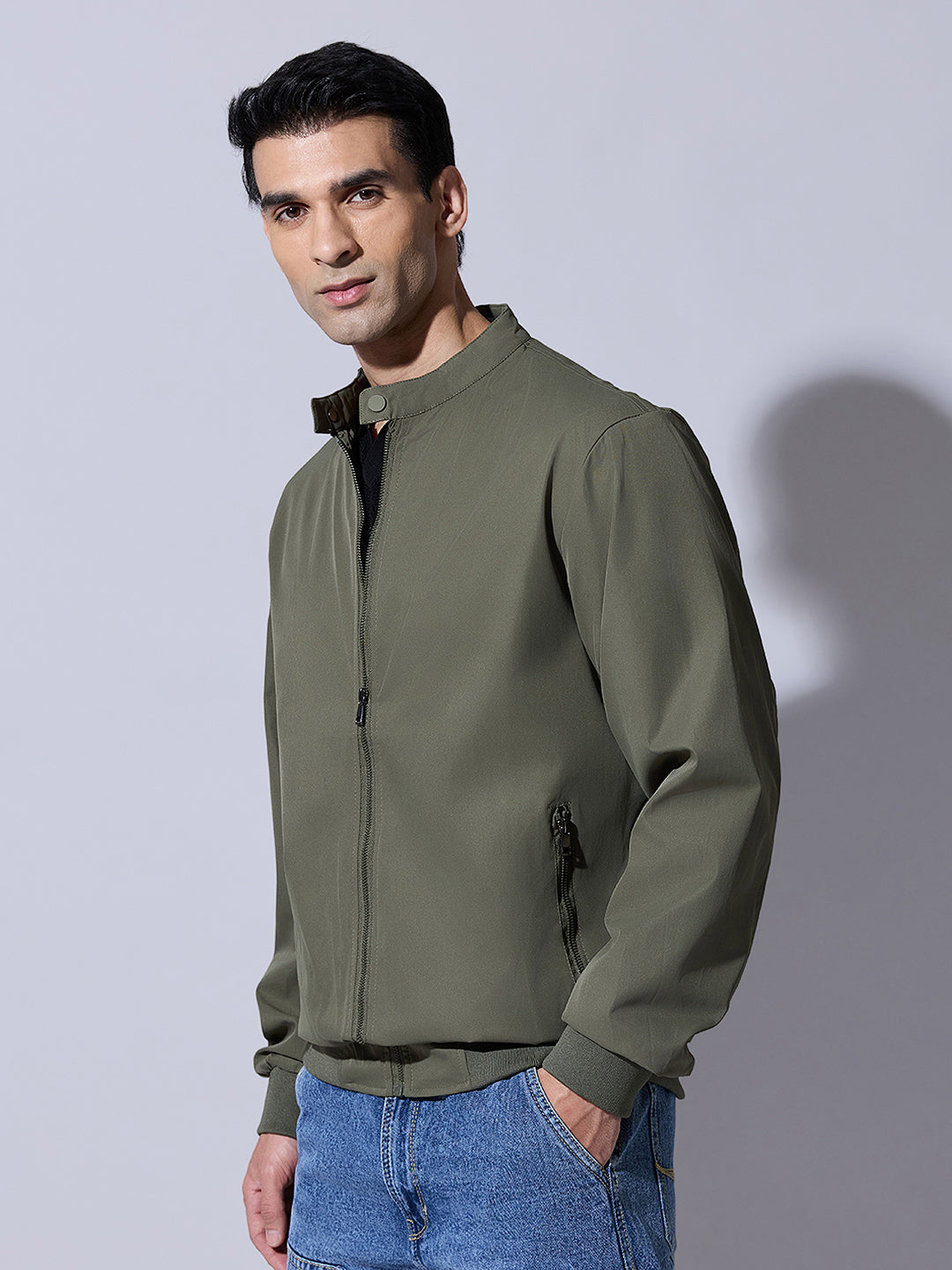 Men's Green Zip-Up Bomber Jacket