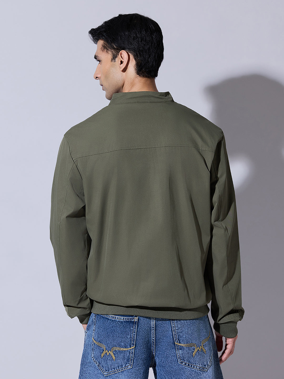 Men's Green Zip-Up Bomber Jacket