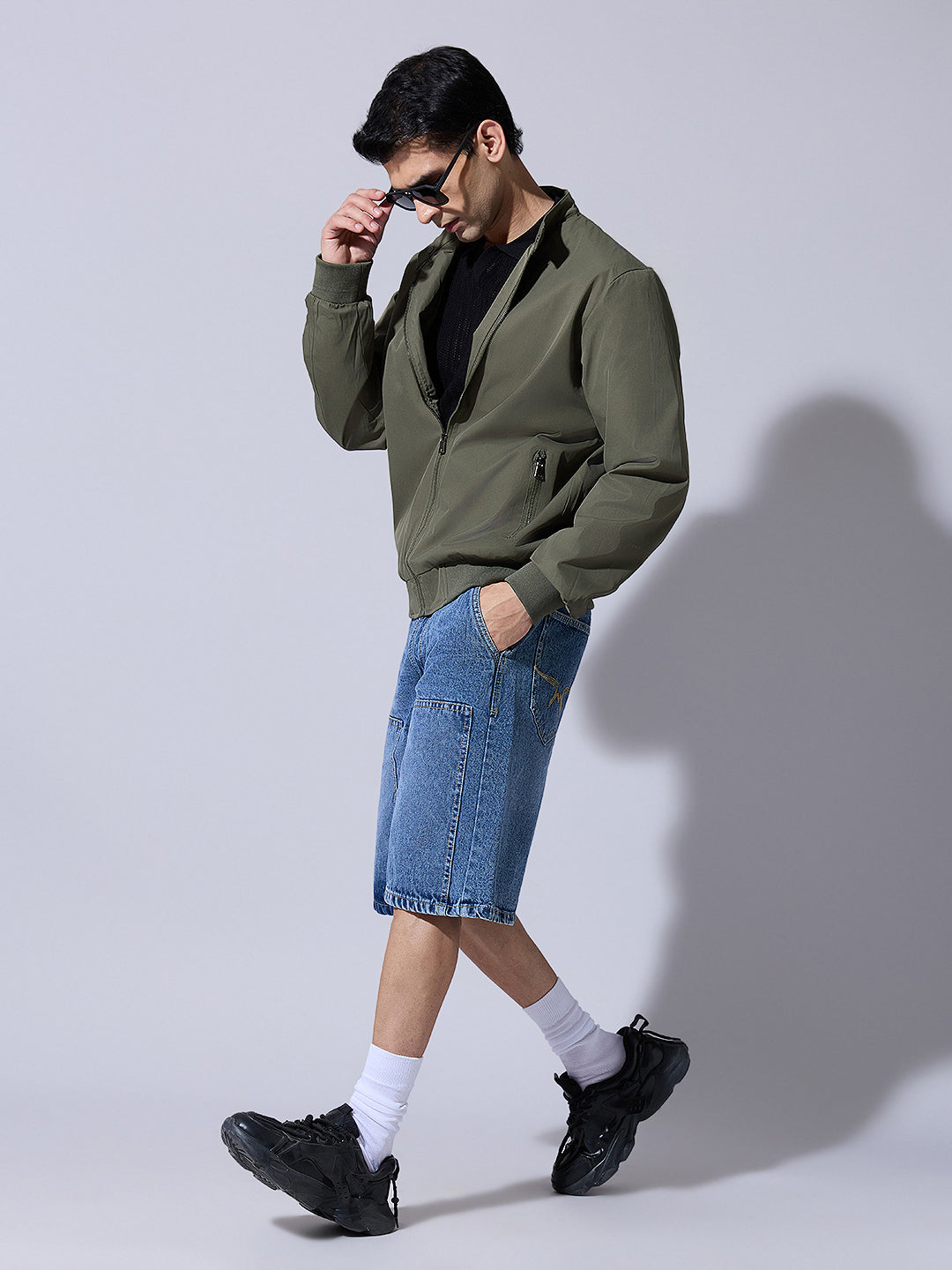 Men's Green Zip-Up Bomber Jacket