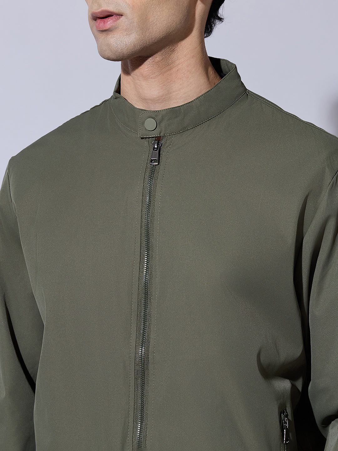 Men's Green Zip-Up Bomber Jacket