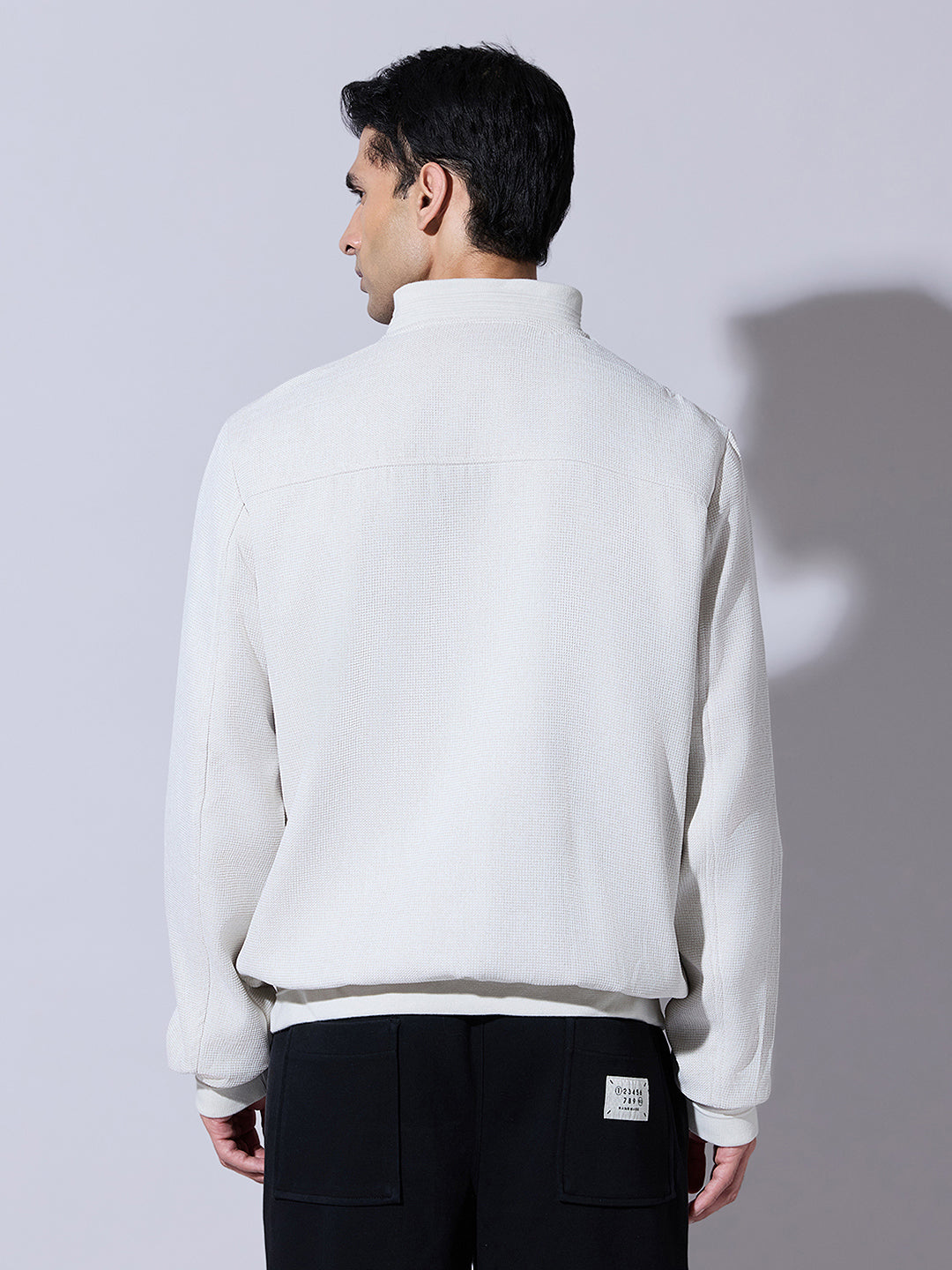 Men's Textured White Zip-Up Bomber Jacket