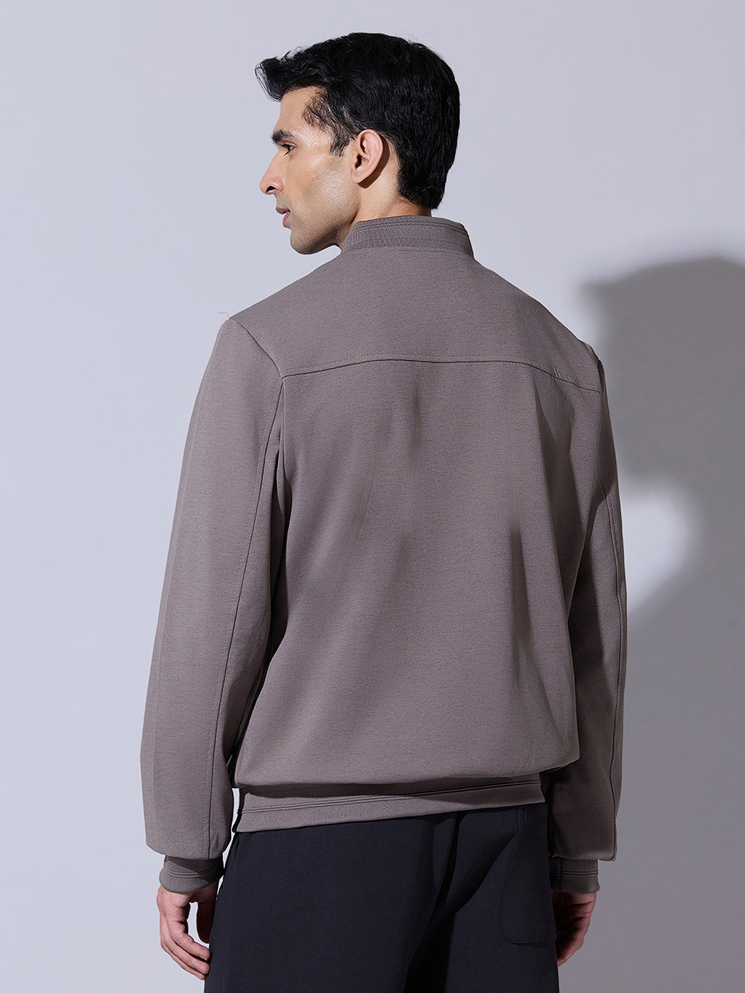 Men's Textured Brown Zip-Up Bomber Jacket