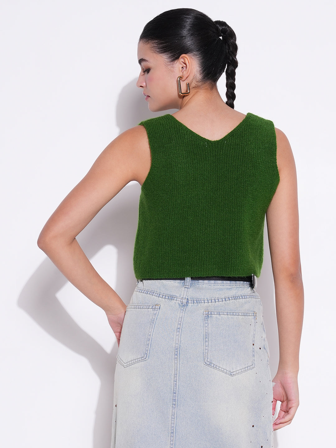 Women Green Solid Crop Top