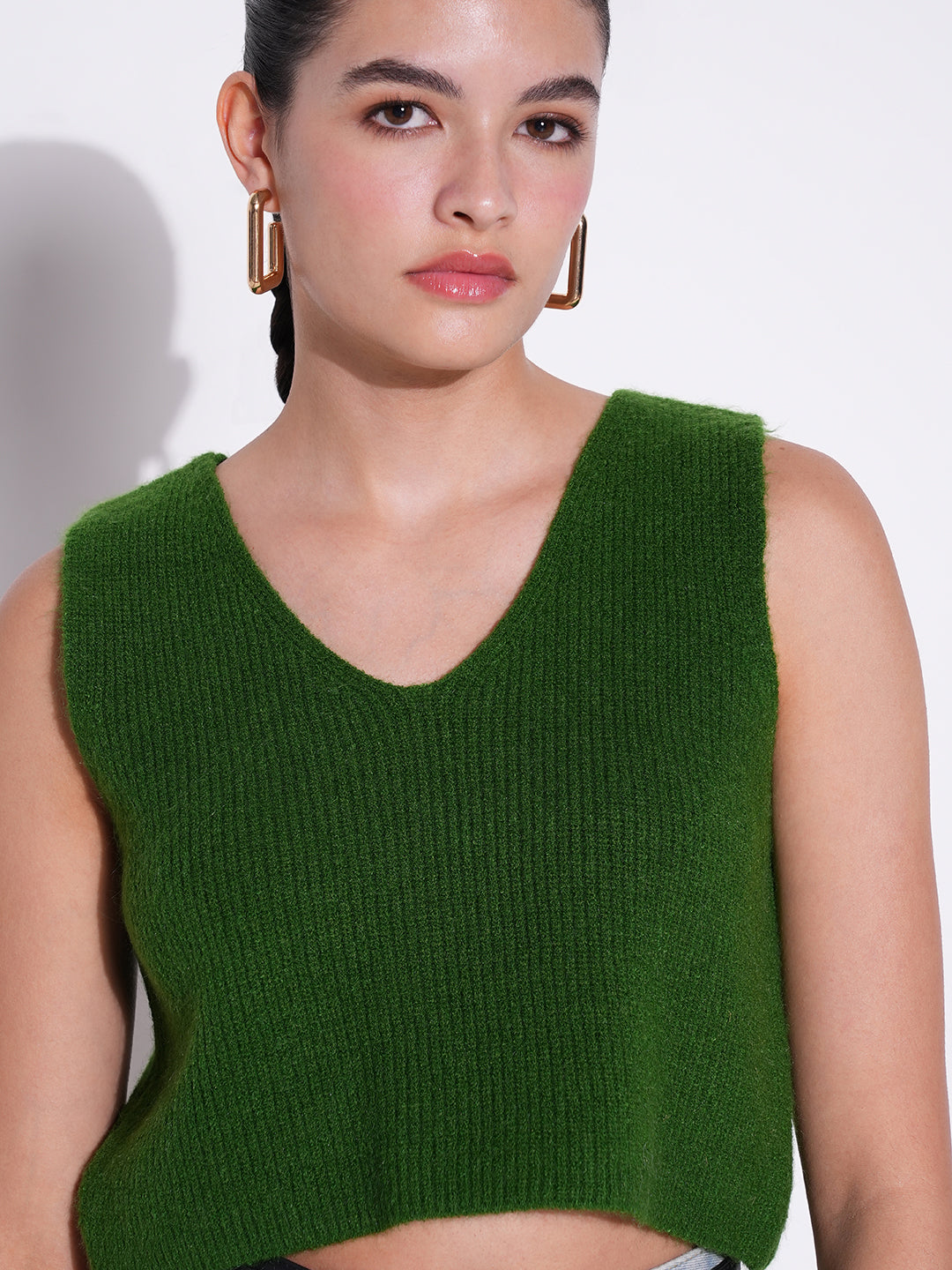 Women Green Solid Crop Top