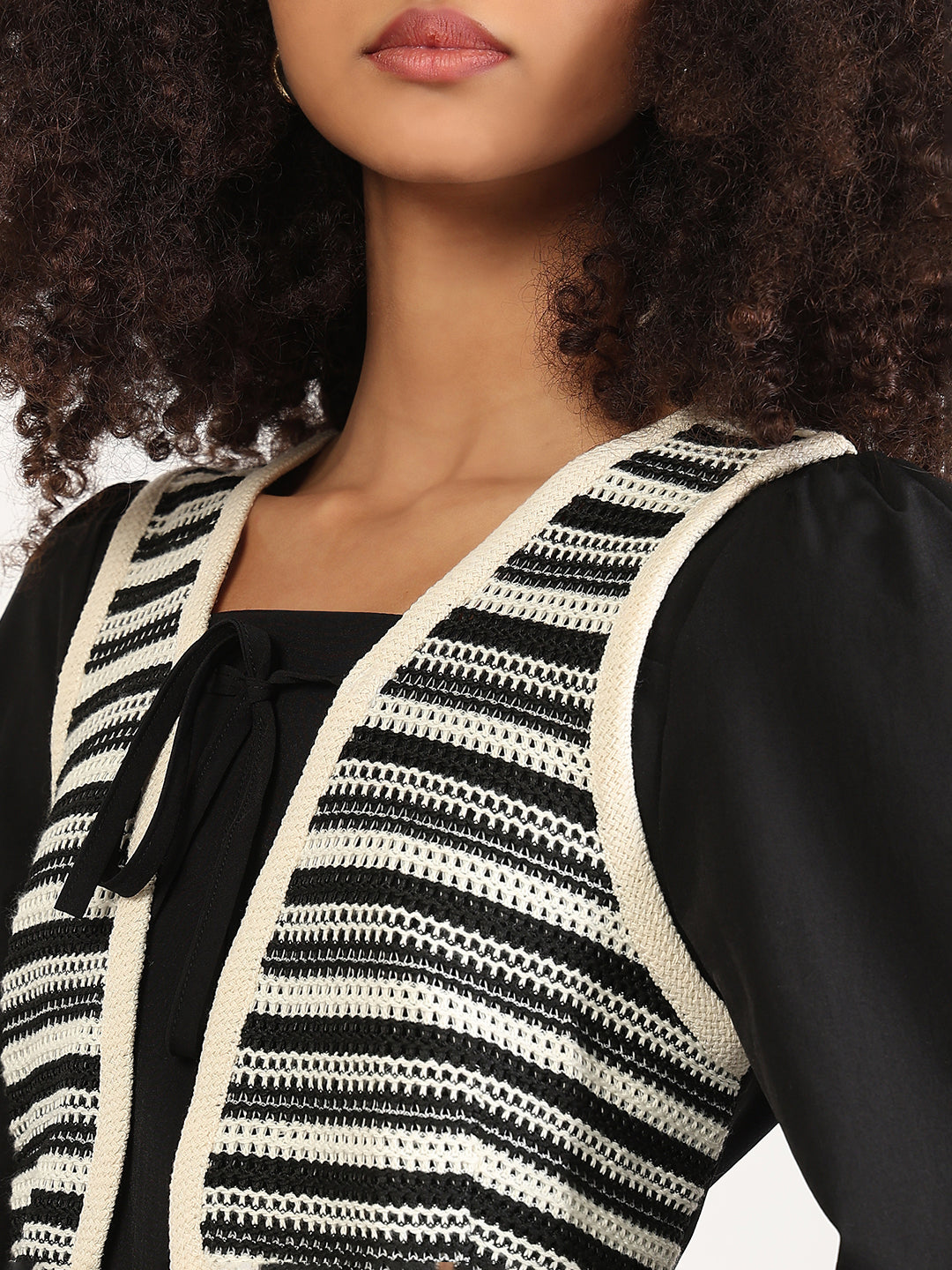 Women's Solid Black Fit and Flare Knee Length Dress with Attached Shrug