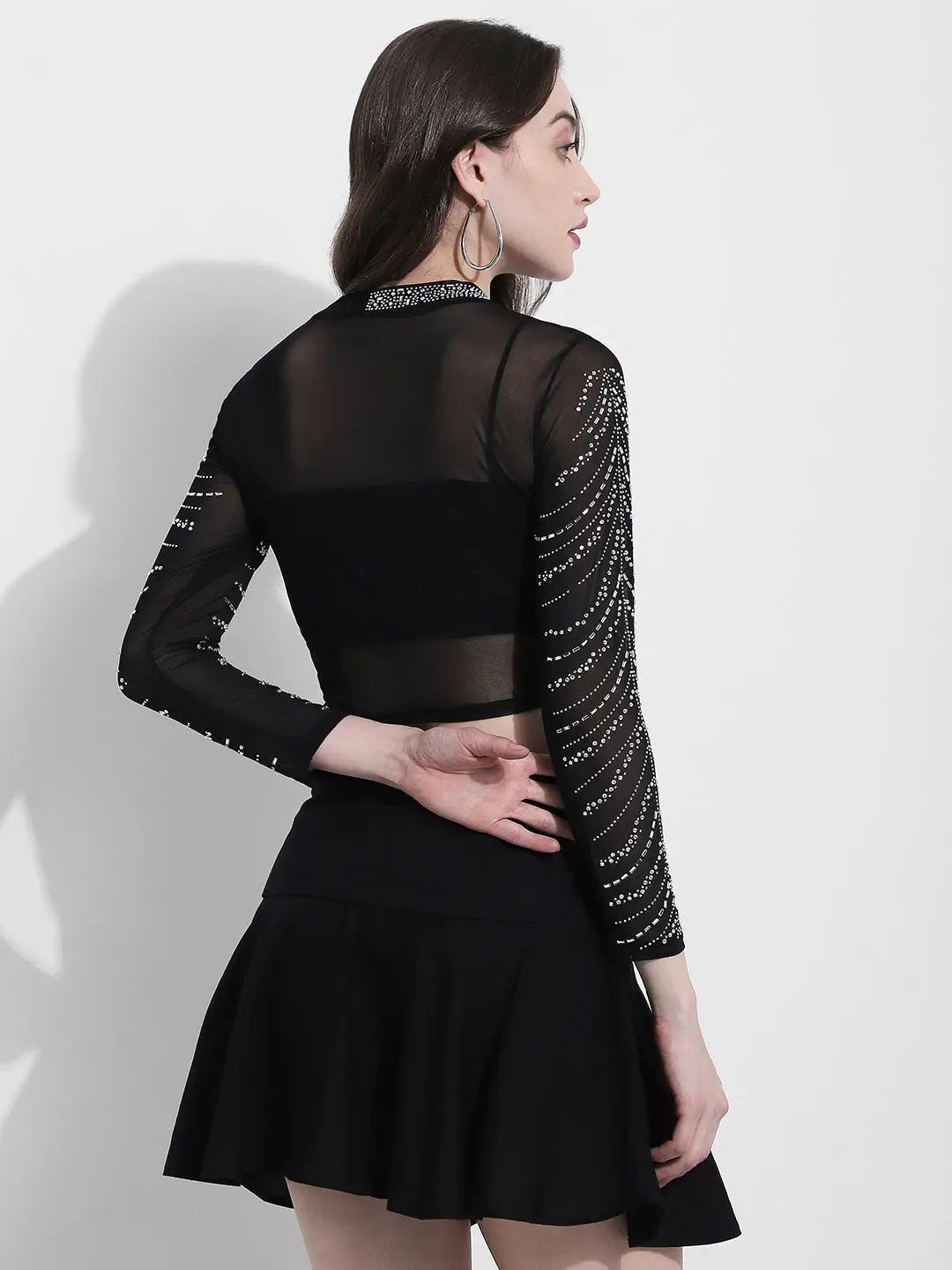 Women's Embellished Black Mesh Crop Top - from SHOWOFFFF