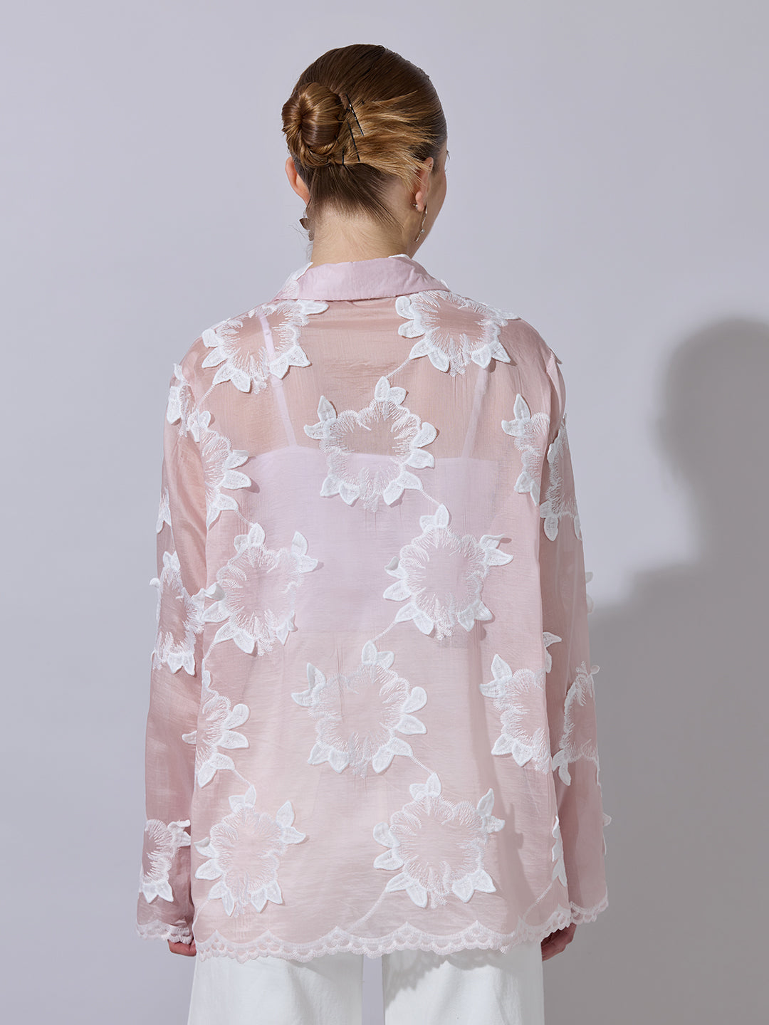 Women's Pink Shirt with Floral Applique Detail