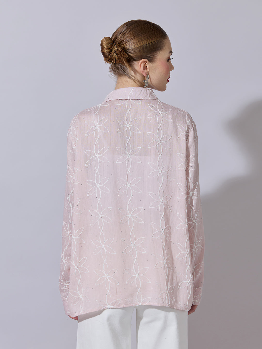 Women's Textured Pink Embellished Shirt