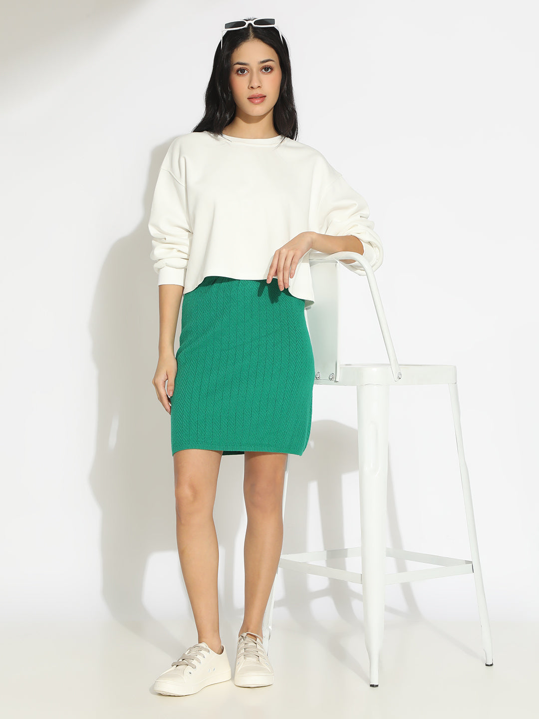 Women's Knit Green Straight Mini Skirt
