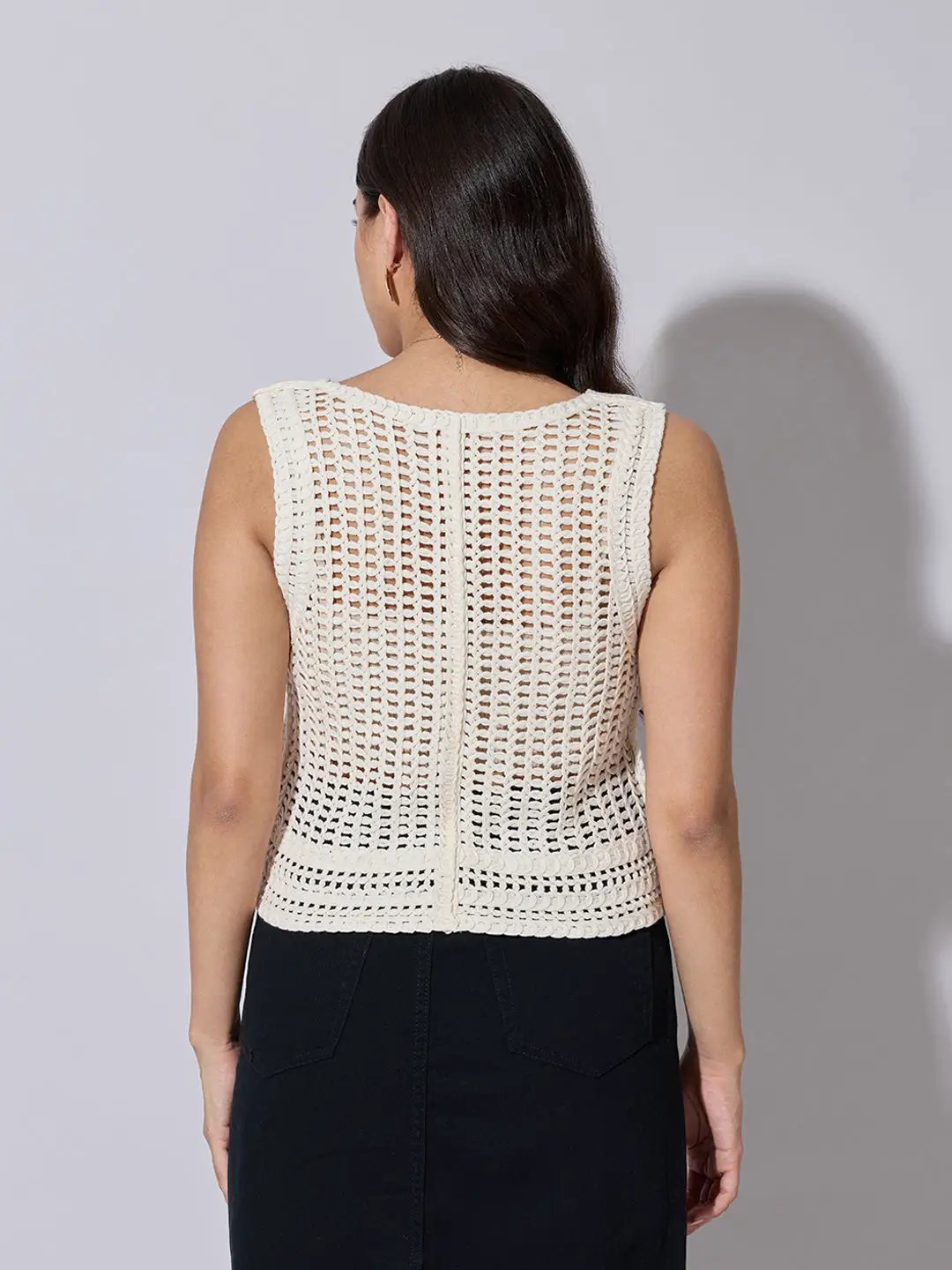 Women's Textured White Crochet Sleeveless Top - from SHOWOFFFF