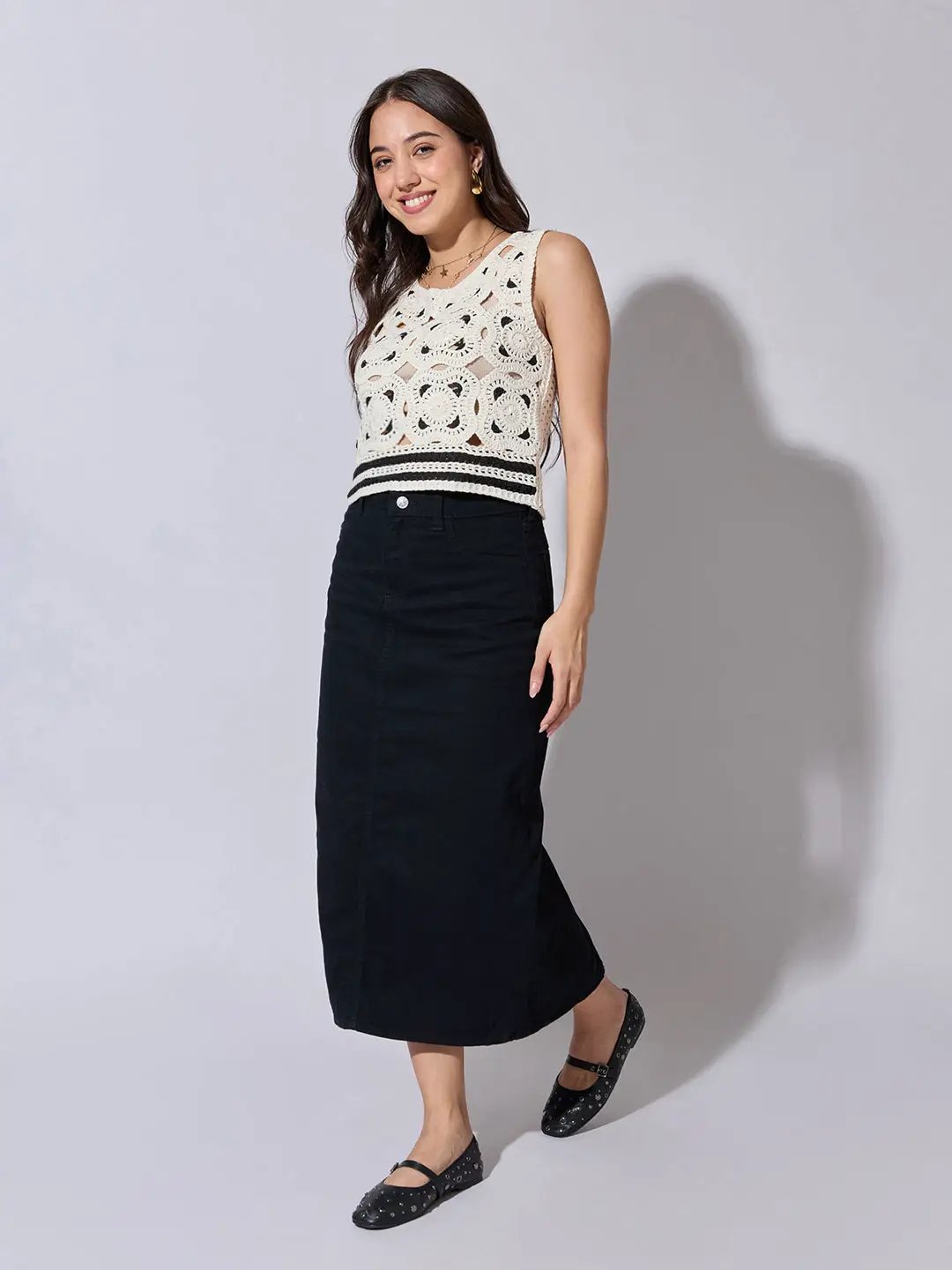 Women's Textured White Crochet Sleeveless Top - from SHOWOFFFF