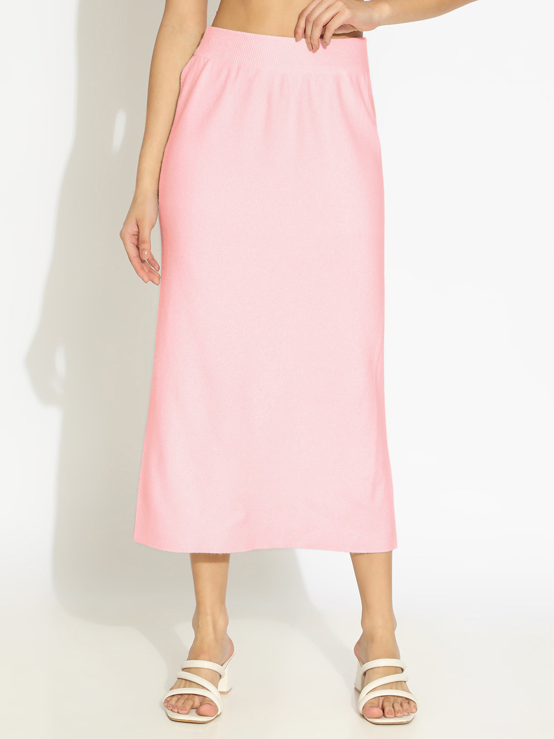Women's Knit Pink Straight Midi Skirt