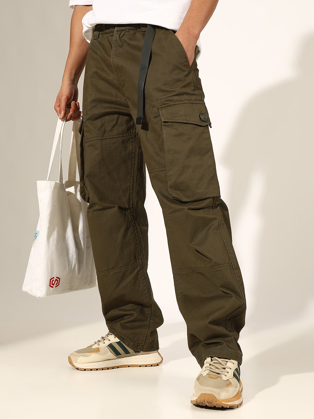 Men's Olive Cargo Trouser with Adjustable Waist