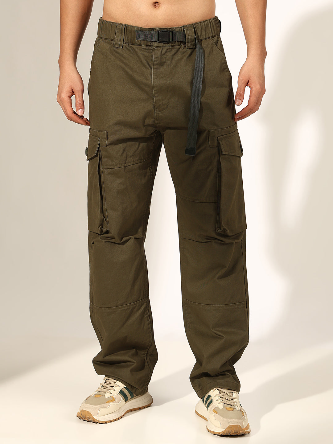 Men's Olive Cargo Trouser with Adjustable Waist