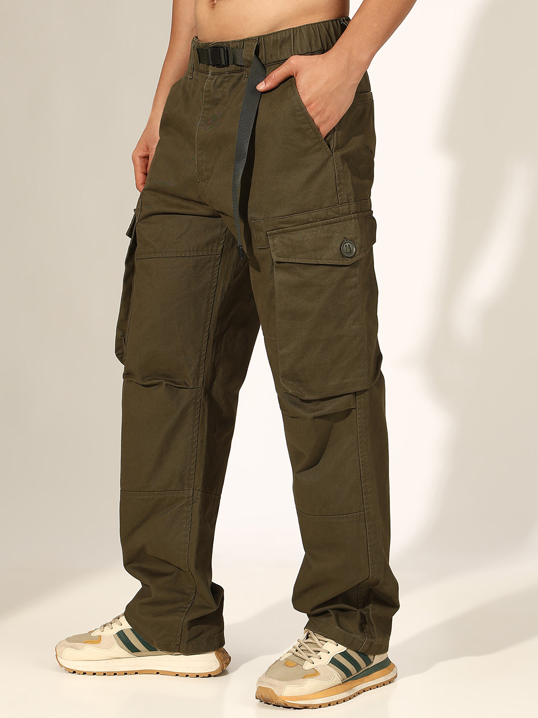 Men's Olive Cargo Trouser with Adjustable Waist