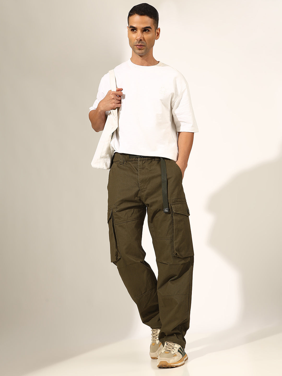 Men's Olive Cargo Trouser with Adjustable Waist