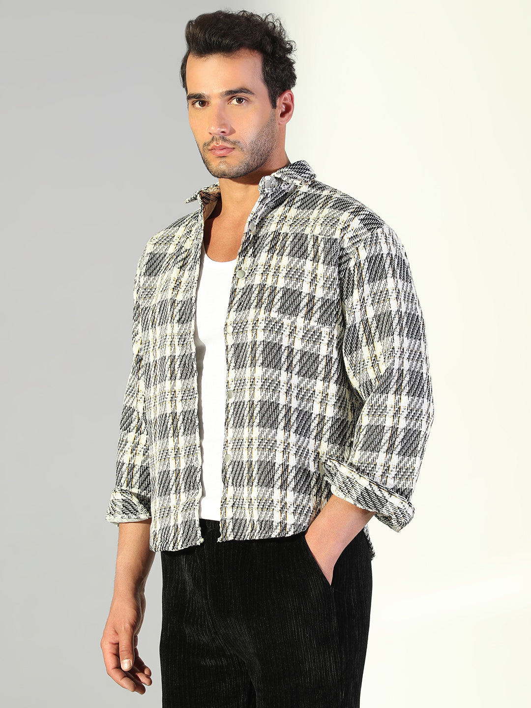 Men Checked Black Shacket