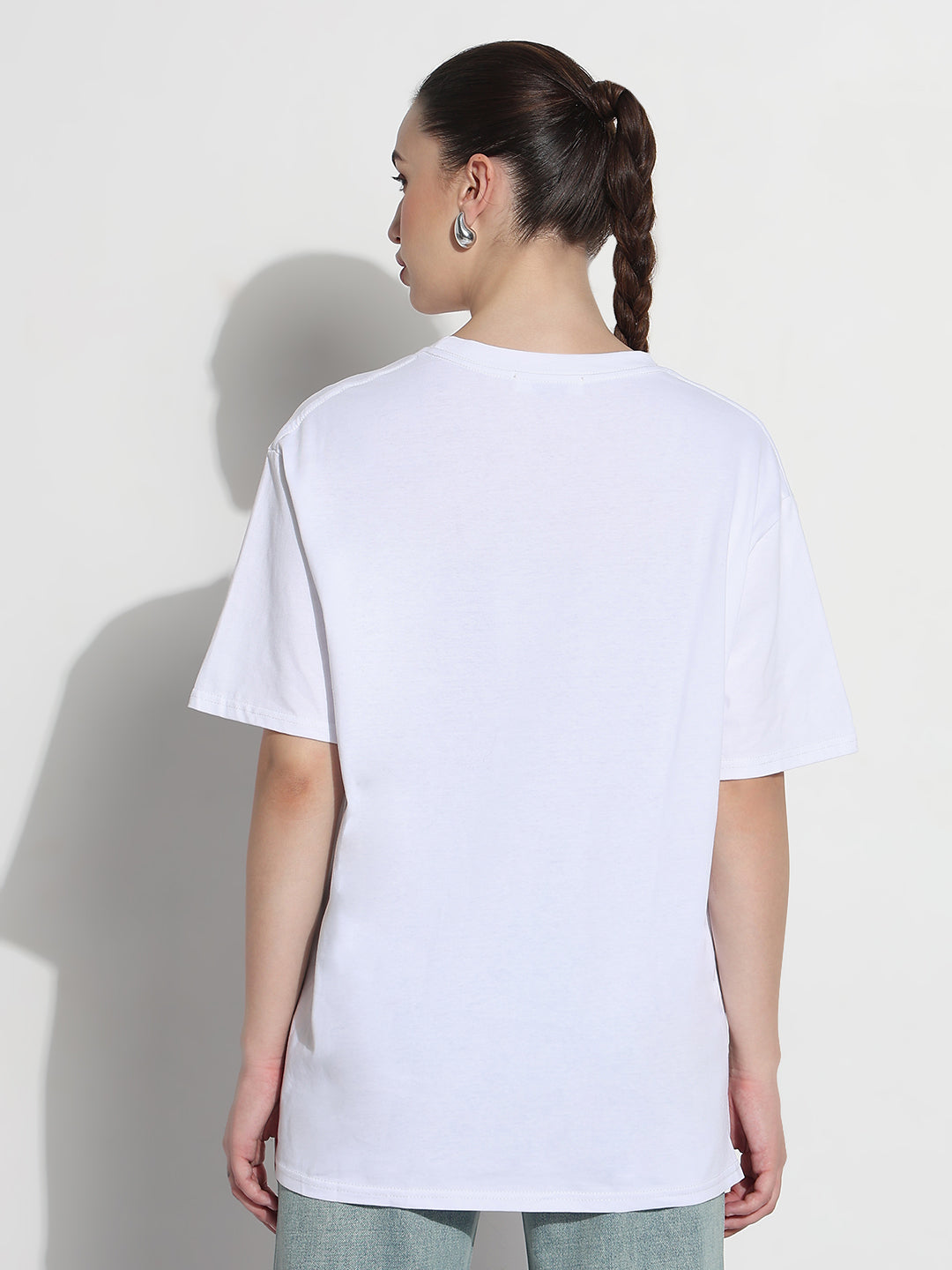 Women's Embellished Typography White Relaxed Fit T-Shirt