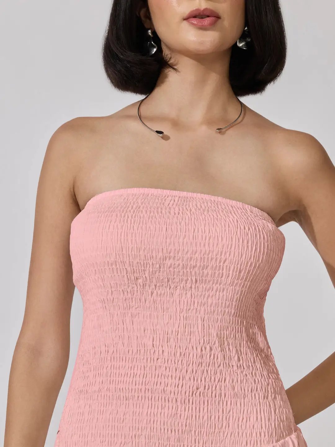 Women's Pink Smocked Strapless Fit-and-Flare Mini Dress - from SHOWOFFFF