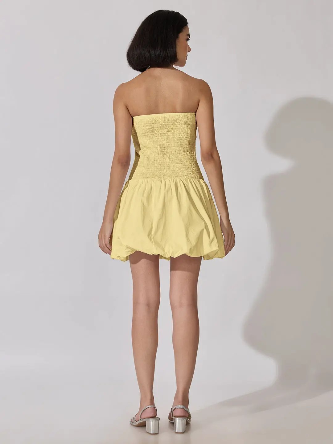 Women's Yellow Smocked Strapless Fit-and-Flare Mini Dress - from SHOWOFFFF