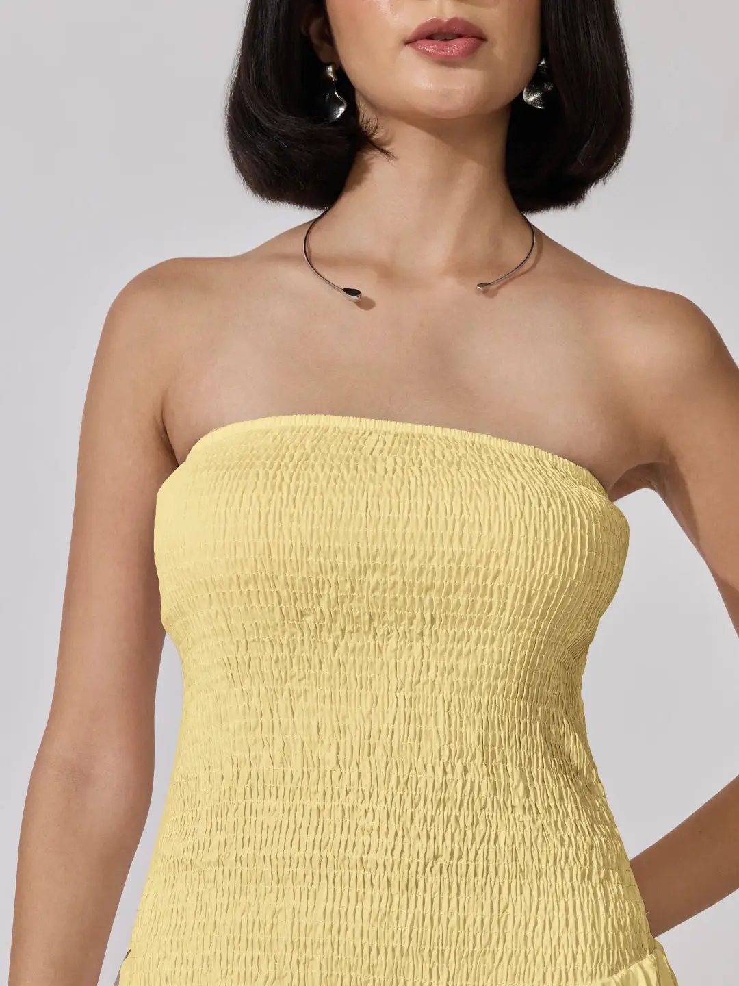 Women's Yellow Smocked Strapless Fit-and-Flare Mini Dress - from SHOWOFFFF