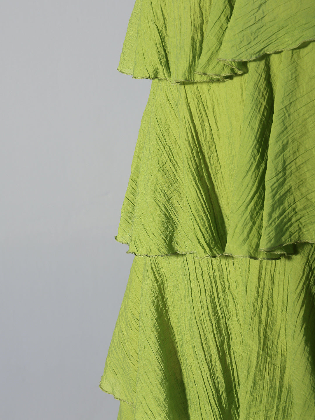 Women's Green Layered Ruffle Strapless Maxi Dress
