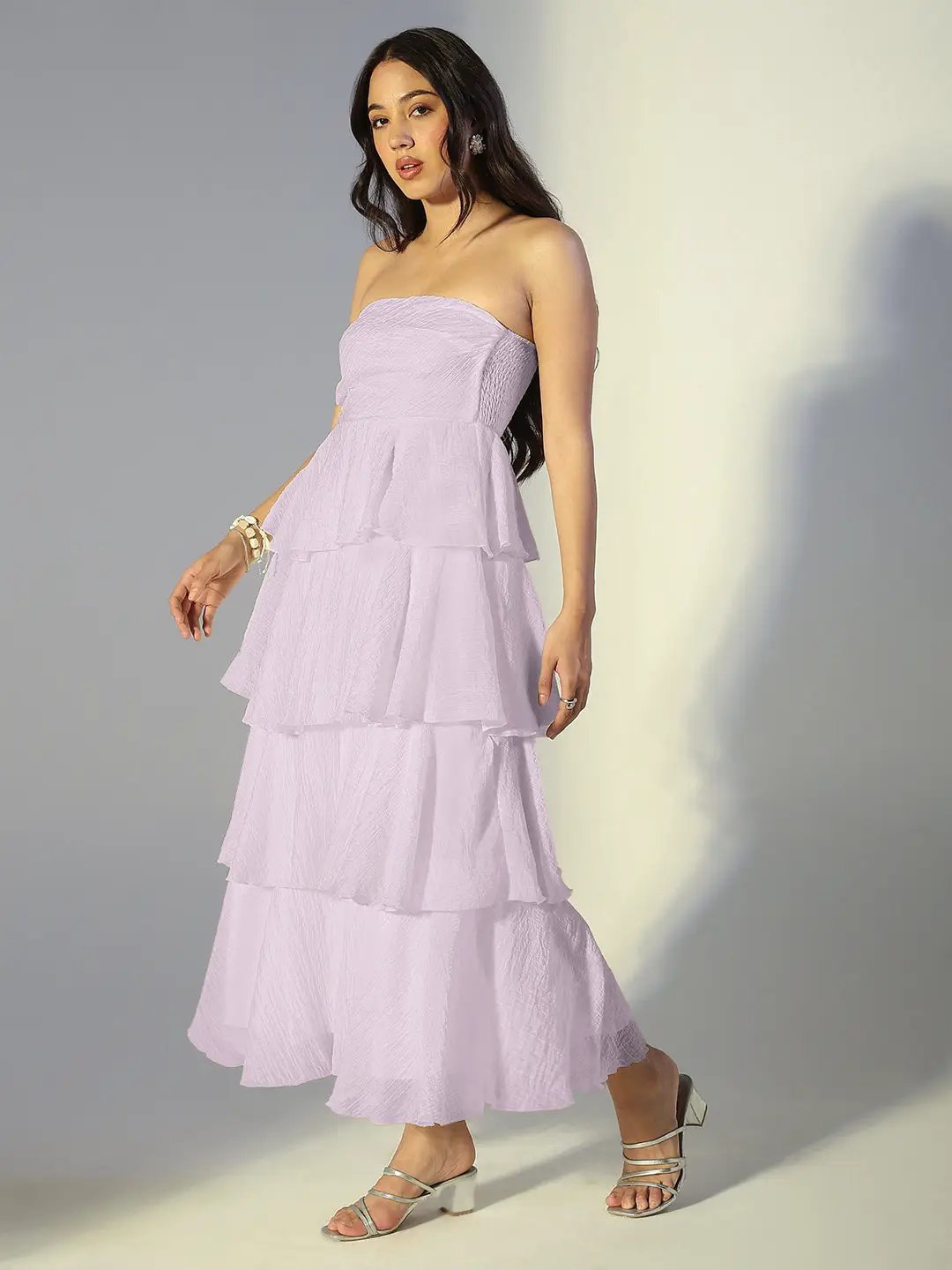 Women's Purple Solid A-Line Dress With Drape Over