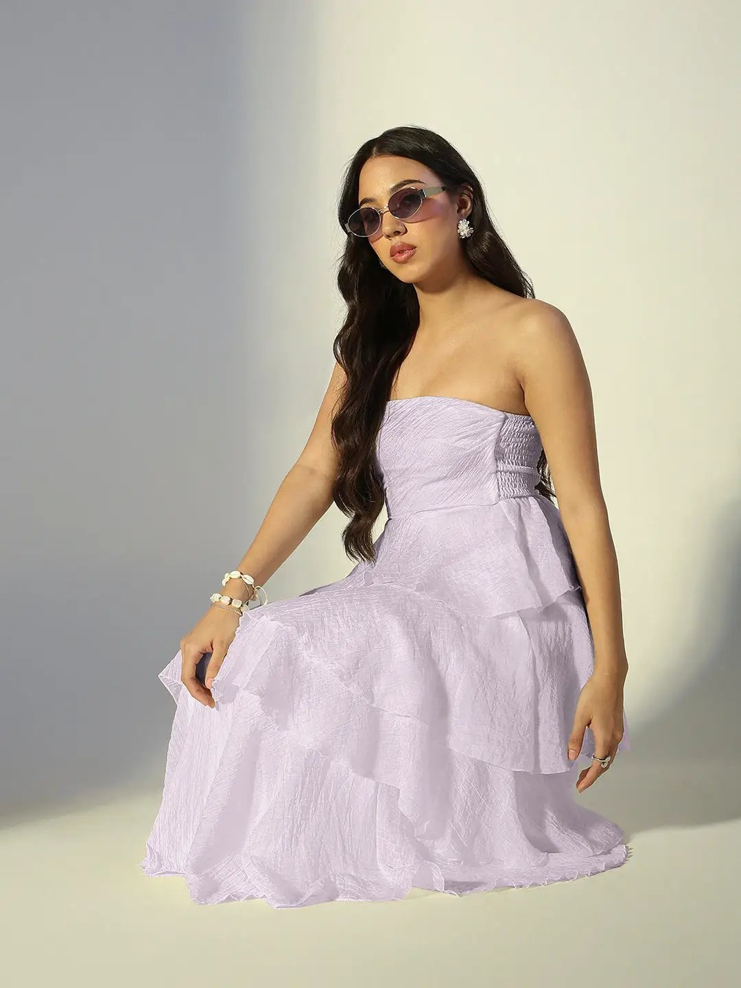 Women's Purple Solid A-Line Dress With Drape Over