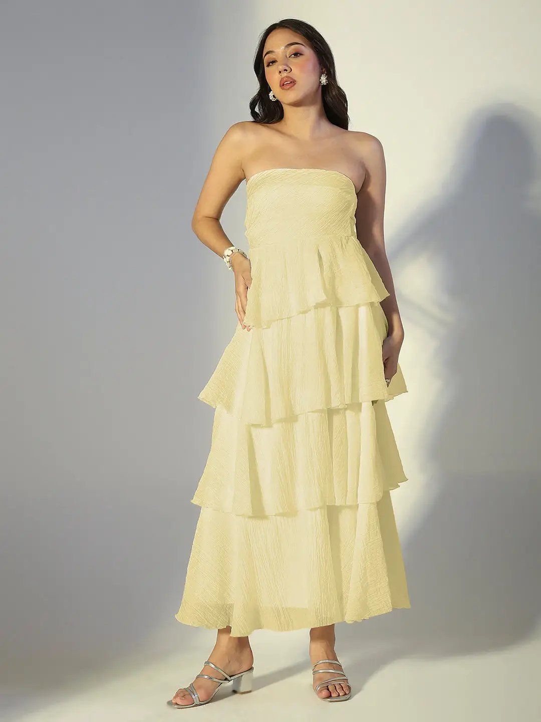 Women's Yellow Solid A-Line Dress With Drape Over