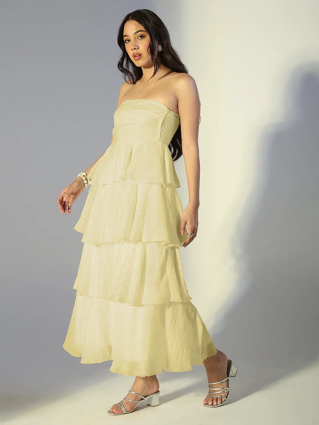 Women's Yellow Solid A-Line Dress With Drape Over