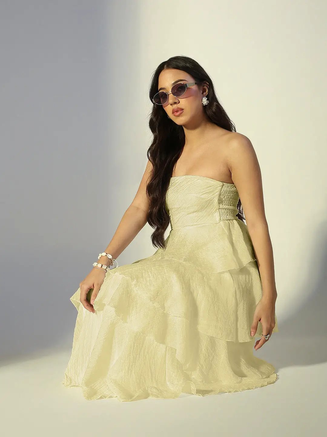 Women's Yellow Solid A-Line Dress With Drape Over