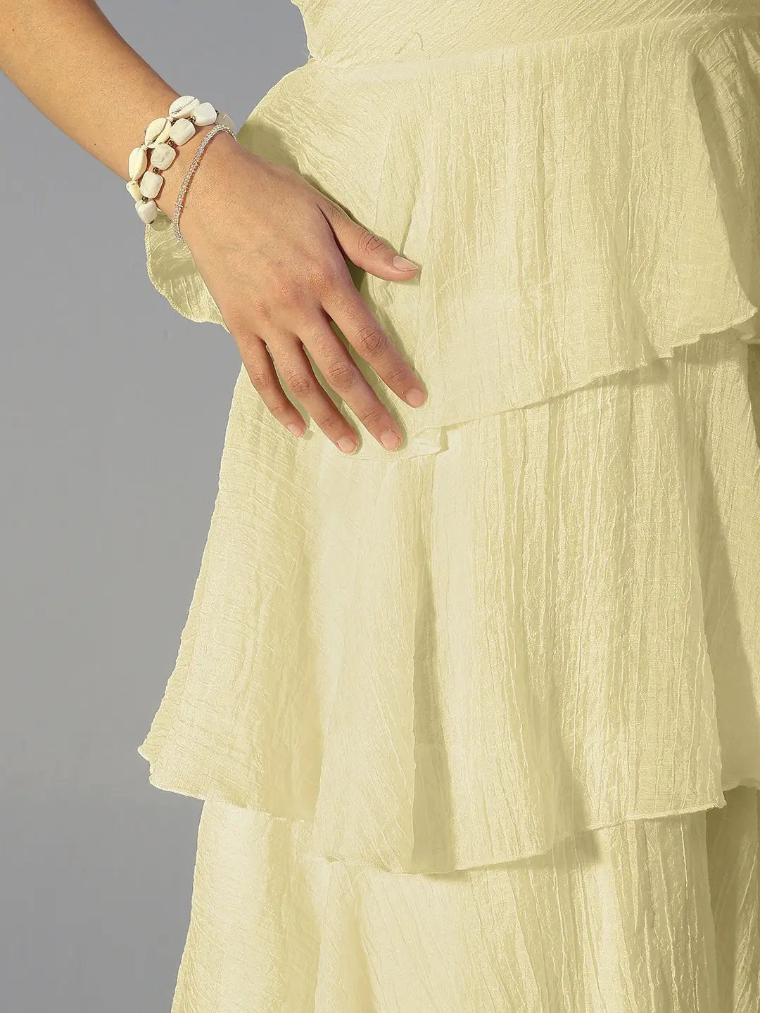 Women's Yellow Solid A-Line Dress With Drape Over
