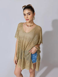 Women's Crochet Beige Open Knit Top