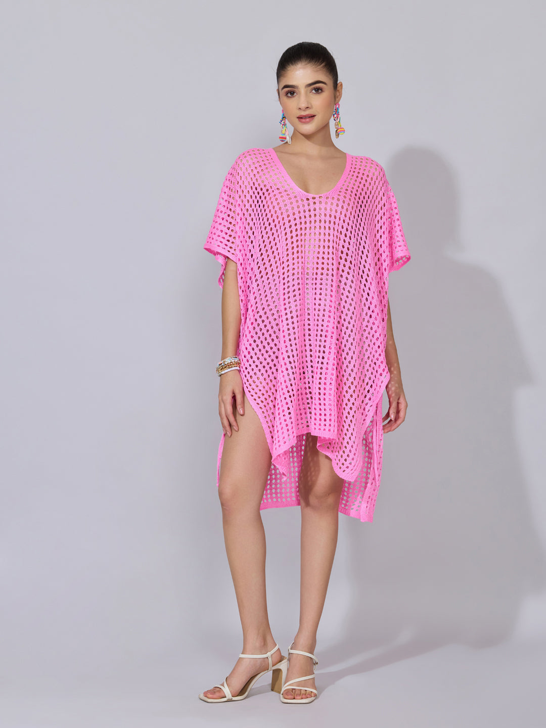 Women's Crochet Pink Open Knit Top