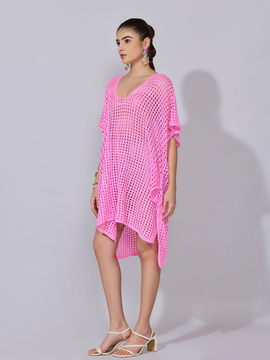 Women's Crochet Pink Open Knit Top