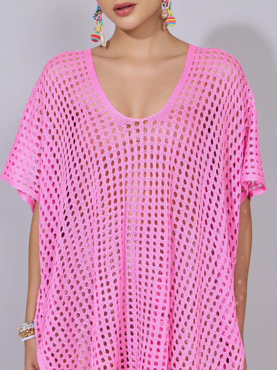 Women's Crochet Pink Open Knit Top