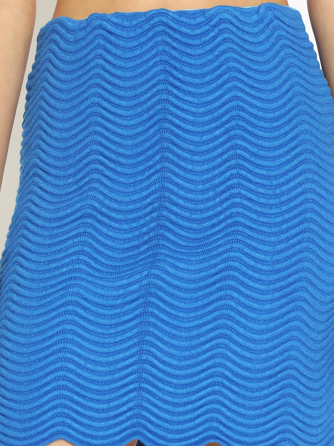 Women's Textured Blue Mini Skirt with Wave Pattern