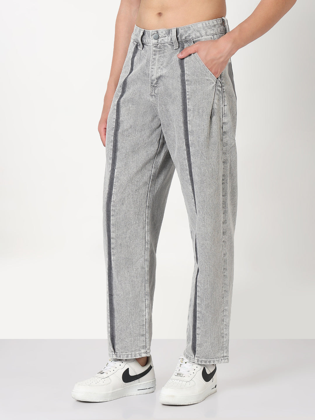 Men's Grey Washed Straight Fit Jeans