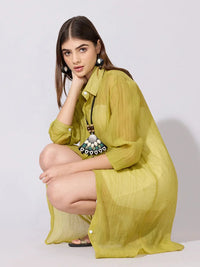 Women's Green Sheer Shirt Dress