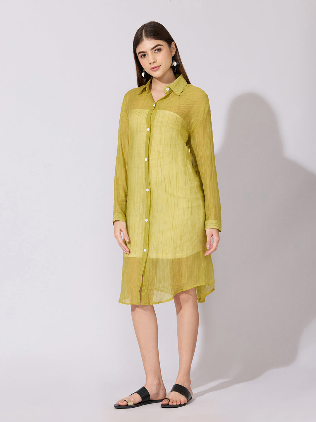 Women's Green Sheer Shirt Dress