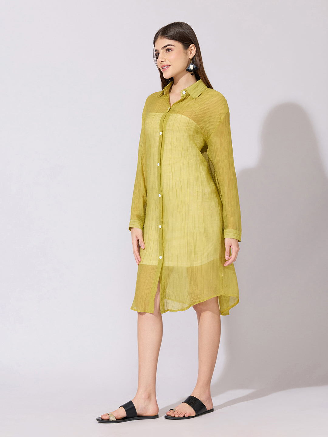 Women's Green Sheer Shirt Dress