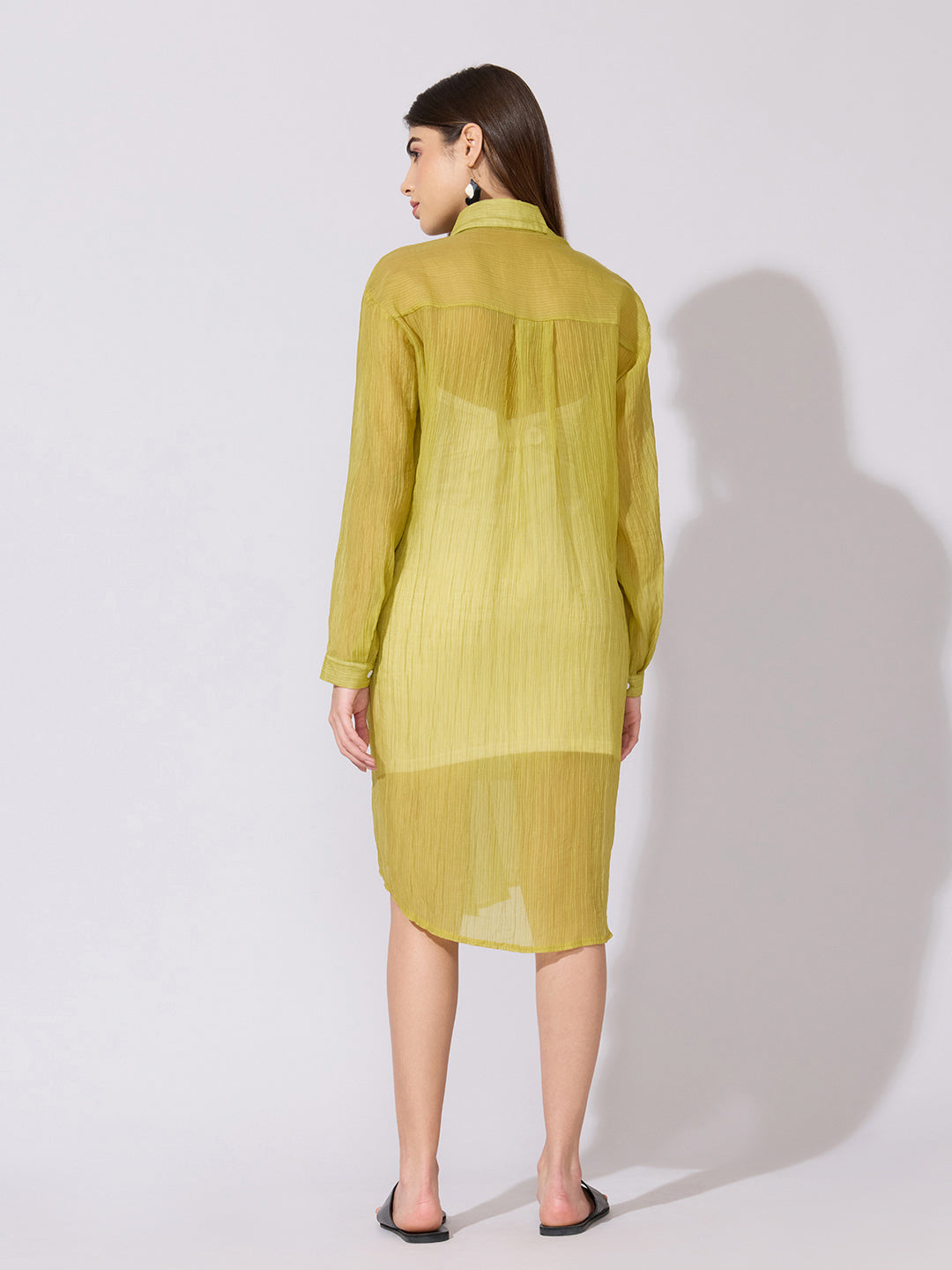 Women's Green Sheer Shirt Dress